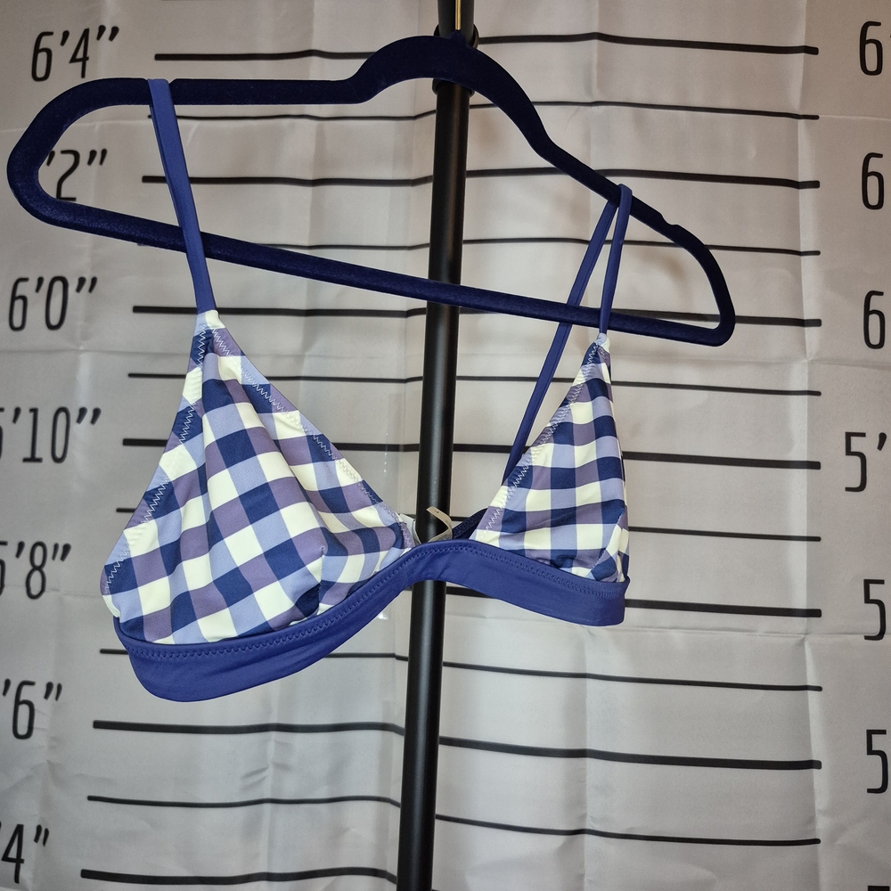 SOLID & STRIPED Blue Checkered Bikini Top